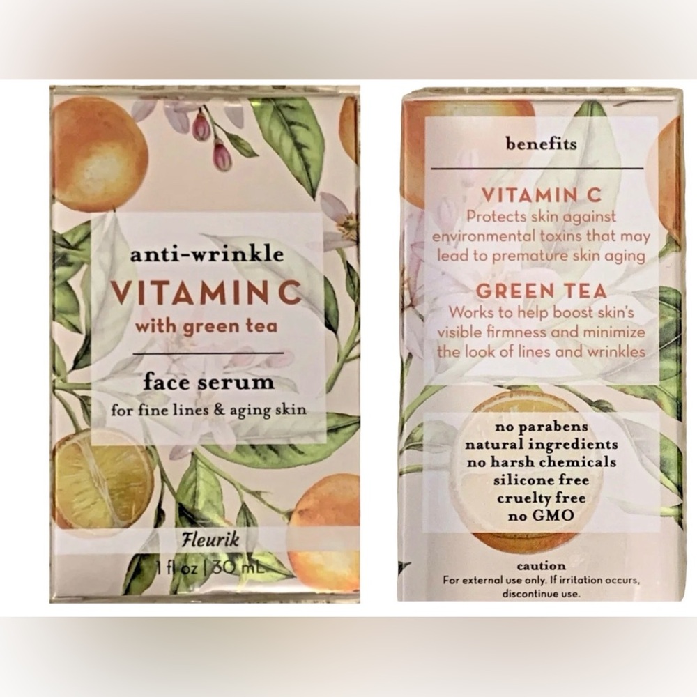 NEW Fleurik Anti-Wrinkle Vitamin C Face Serum with Green Tea